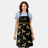 Elegante Koningin Bij Gouden Monogram Ontwerp Schort (Gedragen)