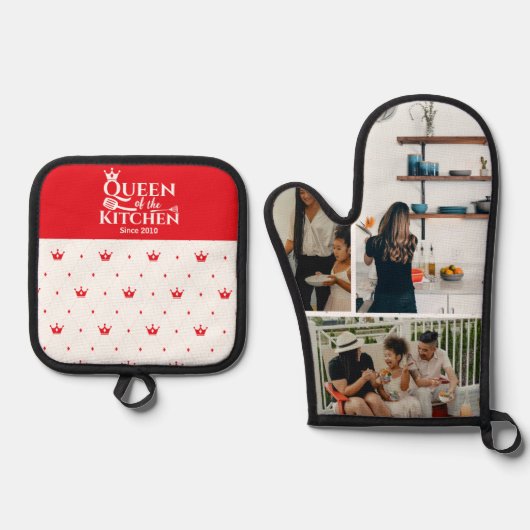 Elegante Koningin Kroon Chique Patroon 3 Foto Aang Ovenwant & Pannenlap Set (Voorkant)