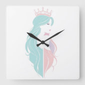 "Elegante koningin met kroon" Pastelontwerp Vierkante Klok (Voorkant)