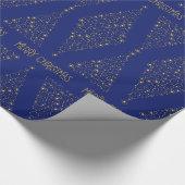Elegante Koningsblauwe Gouden Kerstboom Patroon Cadeaupapier (Hoek)