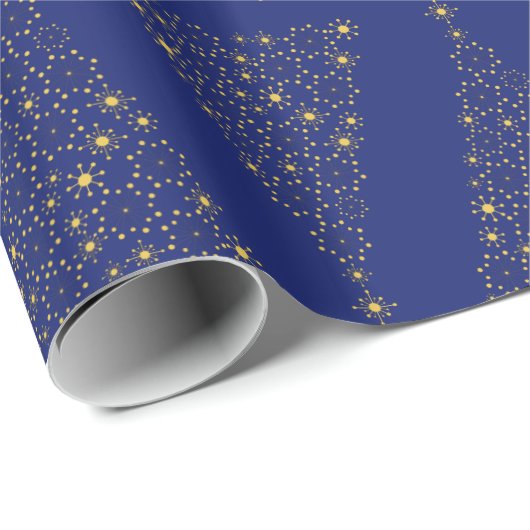 Elegante Koningsblauwe Gouden Kerstboom Patroon Cadeaupapier (Rol Hoek)