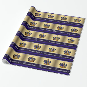 Elegante Koningsblauwe Prins Babyshower Cadeauverp Cadeaupapier