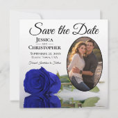 Elegante Koningsblauwe Roos met Ovale Foto Bruilof Save The Date (Voorkant)