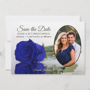 Elegante Koningsblauwe Roos met Ovale Foto Bruilof Save The Date