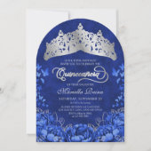 Elegante Koningsblauwe Vlinders Kroon Quinceanera Kaart (Voorkant)