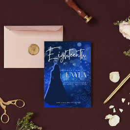 Elegante koninklijk blauwe 18e verjaardagsuitnodig kaart