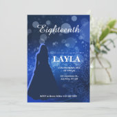 Elegante koninklijk blauwe 18e verjaardagsuitnodig kaart (Staand voorkant)
