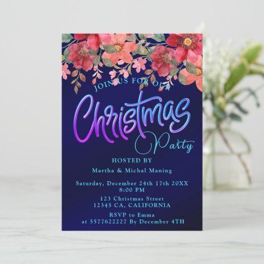 Elegante koninklijk blauwe bloemige nepsilvers Ker Kaart (Staand voorkant)