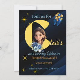 Elegante koninklijk blauwe en gouden 20e verjaarda kaart