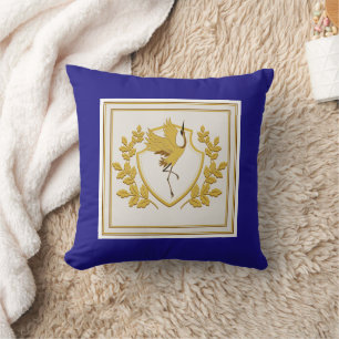 Elegante Koninklijk Blauwe en Gouden Heraldische K Kussen