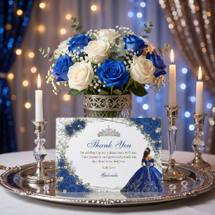 Elegante koninklijk blauwe en zilveren rozen Quinc Bedankkaart
