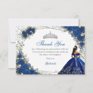 Elegante koninklijk blauwe en zilveren rozen Quinc Bedankkaart