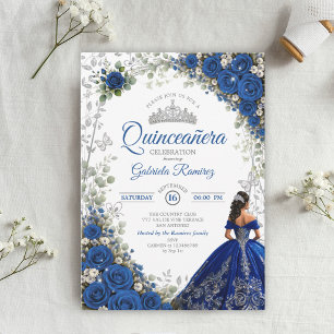 Elegante koninklijk blauwe en zilveren rozen Quinc Kaart