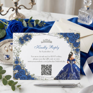 Elegante koninklijk blauwe en zilveren rozen Quinc RSVP Kaartje