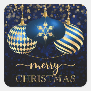 Elegante Koninklijk Blauwe & Gouden Kerstballen Vr Vierkante Sticker