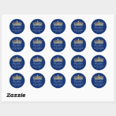 Elegante koninklijk blauwe gouden kroon Quinceaner Ronde Sticker (Vel)