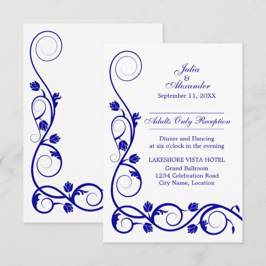 Elegante Koninklijk Blauwe Krullen Ontvangst Kaart (Voorkant / Achterkant)