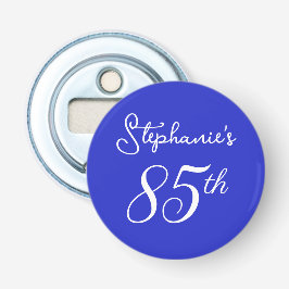 Elegante Koninklijk Blauwe Monogram 85e Verjaardag Button Flesopener