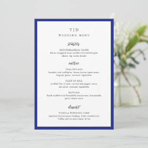 Elegante Koninklijk Blauwe Monogram Moderne Trouw Menu