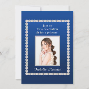 Elegante koninklijk blauwe Quinceañera-foto met pa Kaart