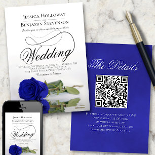 Elegante Koninklijk Blauwe Roos Fancy QR Code Brui Kaart