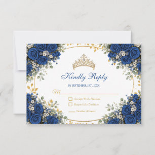 Elegante koninklijk blauwe rozen gouden Quinceañer RSVP Kaartje