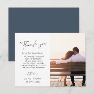 Elegante Koninklijk Blauwe Script Foto Huwelijk Briefkaart