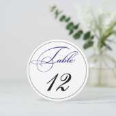 Elegante Koninklijk Blauwe Script Ronde Tafel Numm Kaart (Staand voorkant)