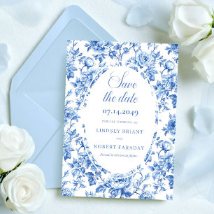 Elegante Koninklijk Blauwe Toile Save the Date Tro Aankondiging