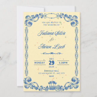 Elegante Koninklijk Blauwe Vintage Trouw Uitnodigi Bedankkaart