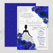 Elegante koninklijk blauwe zilveren Quinceanera-ve Kaart (Voorkant / Achterkant)