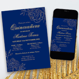 Elegante koninklijkblauwe gouden schets bloemige Q Kaart