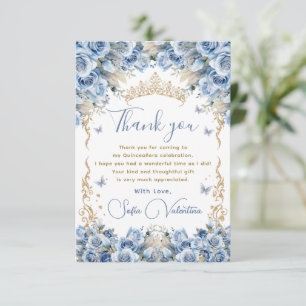 Elegante Koninklijke Babyblauwe Gouden Quinceañera Bedankkaart