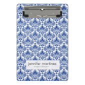 Elegante koninklijke blauwe en witte damast mini klembord (Voorkant)