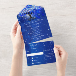 Elegante Koninklijke Blauwe Hartblad Boom Trouw Al All In One Uitnodiging