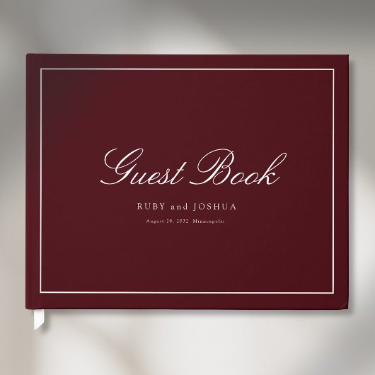 Elegante Koninklijke Bourgondië Geschreven Lettert Gastenboek