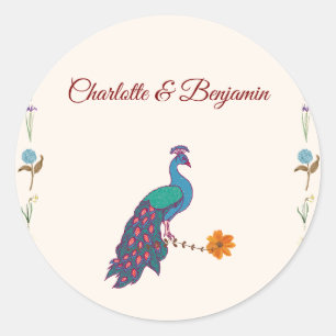 Elegante Koninklijke Indiase Pauw Favor Sticker