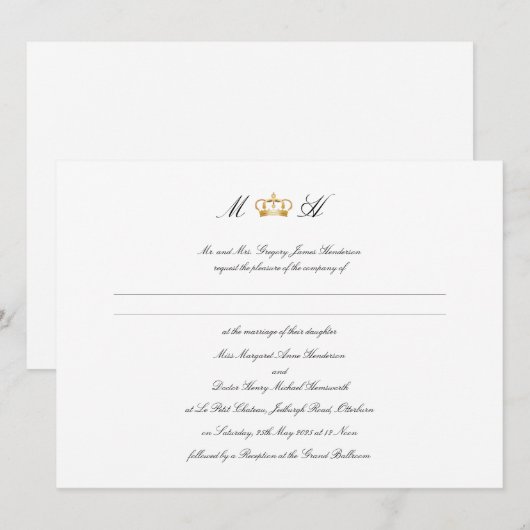 Elegante koninklijke kroon bruiloft kaart (Voorkant / Achterkant)