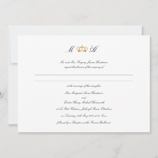 Elegante koninklijke kroon bruiloft kaart (Voorkant)