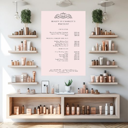 Elegante, koninklijke, lichtroze prijstlijst poster