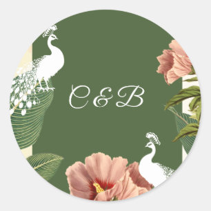 Elegante Koninklijke Pauw Groen Monogram Sticker