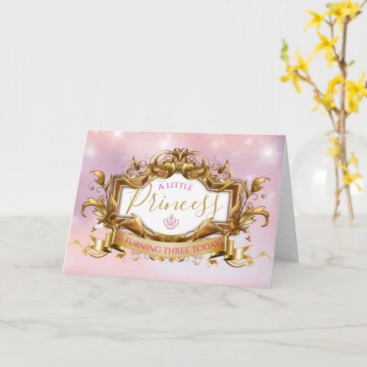 Elegante Koninklijke Prinses|Roze & Gouden Verjaar Kaart (Gele Bloem)