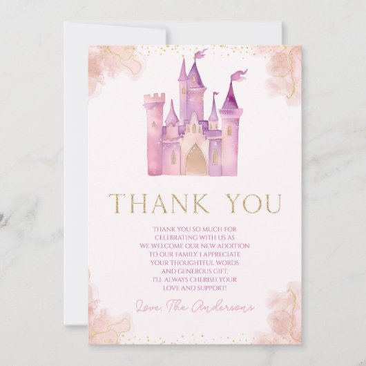 Elegante Koninklijke Prinsessen Kasteel Baby Showe Bedankkaart (Voorkant)
