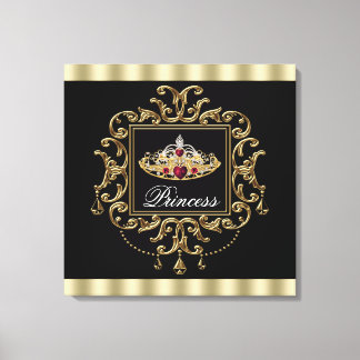 Elegante Koninklijke Rode Zwarte en Gouden Tiara P Canvas Afdruk