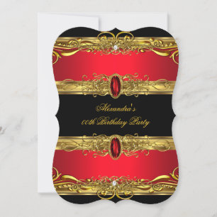 Elegante Koninklijke Rood Zwart Gouden Verjaardags Kaart