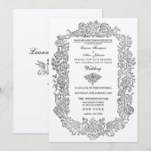 Elegante koninklijke sprookjesvogels grens bruilof kaart (Voorkant / Achterkant)