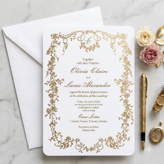 Elegante Koninklijke Witte en Gouden Bloemen Bruil Kaart