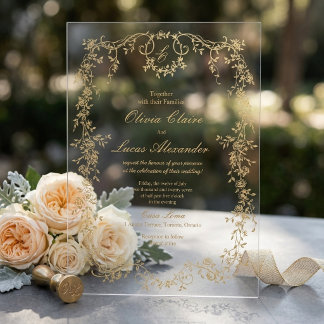 Elegante Koninklijke Witte en Gouden Luxe Rozen Br Acryl Uitnodigingen