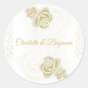 Elegante Koninklijke Witte Gouden Roos Favor Stick Ronde Sticker