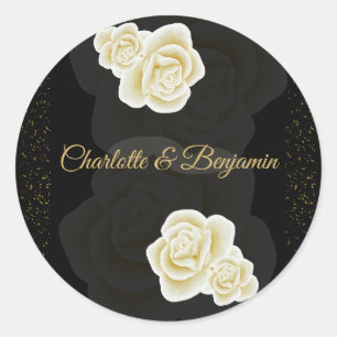 Elegante Koninklijke Zwarte Gouden Roos Favor Stic Ronde Sticker